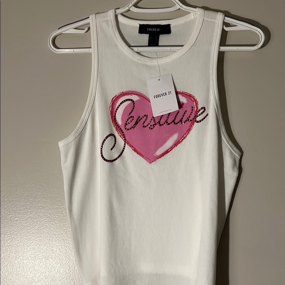 Forever 21 White and Pink Women's Tank Top
